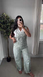 Load image into Gallery viewer, Dotty Sage Overalls
