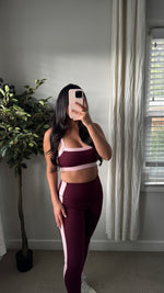 Load image into Gallery viewer, Burgundy Contrast Sports Bra

