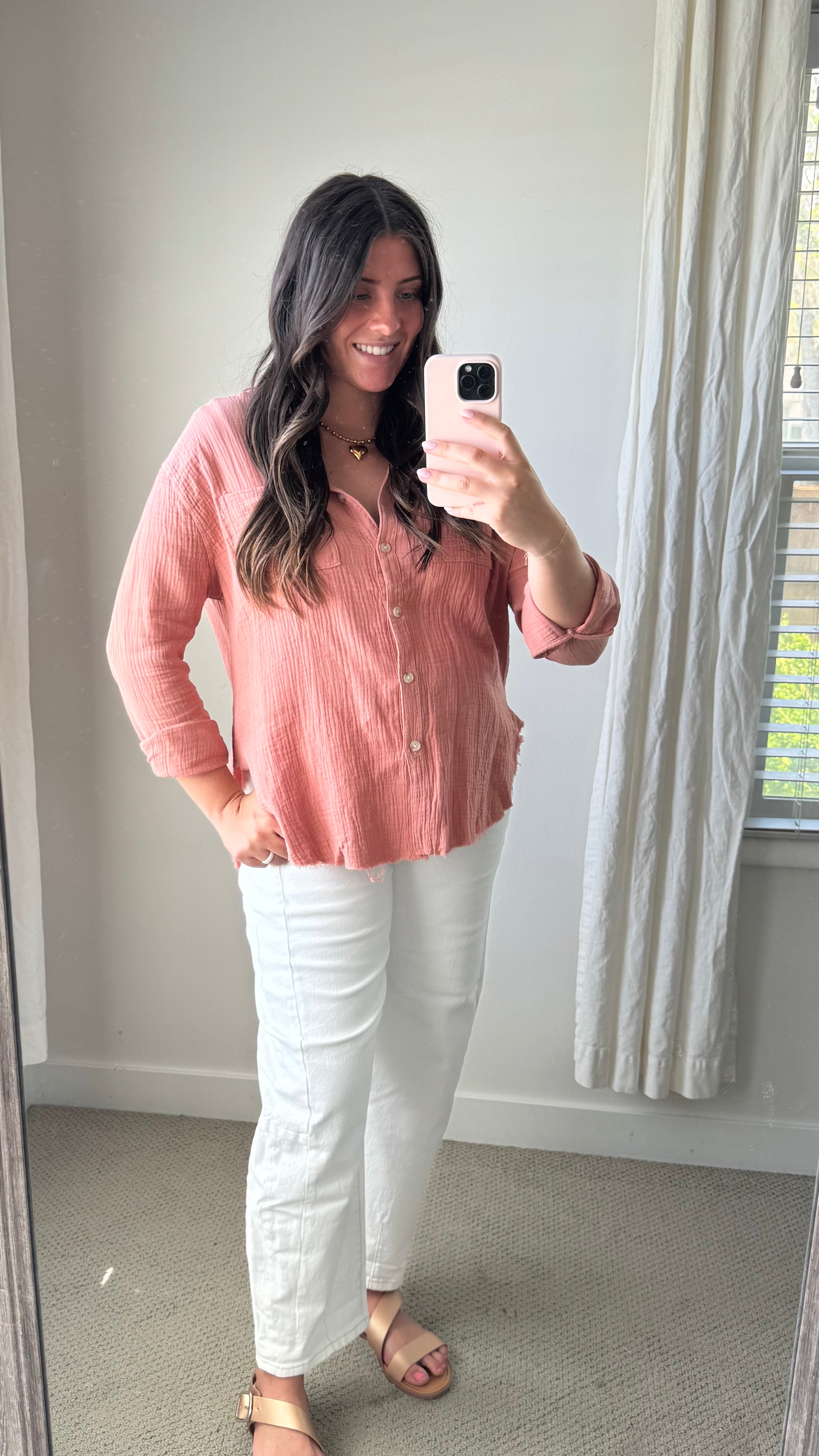 Brooke Button Down Shirt / Salmon