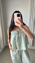 Load image into Gallery viewer, Gingham Breeze Set / Blue &amp; Peach
